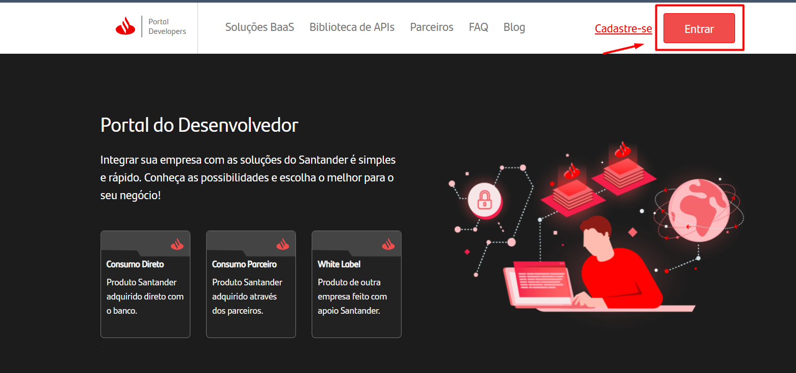Passo 1 – Portal do Desenvolvedor Santander